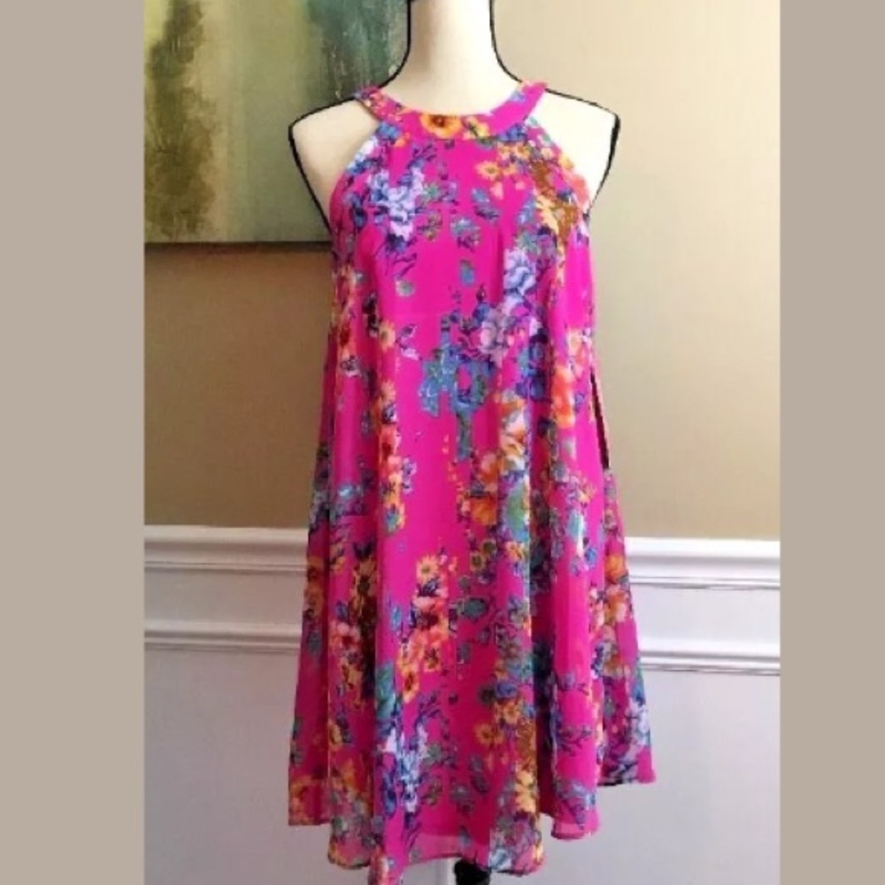 Betsy Johnson Halter Pink Floral Babydoll Dress
